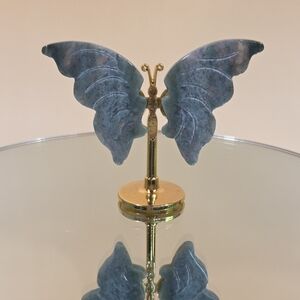 Natural Ocean Jasper Hand Carved Butterfly Wings On Goldtone Butterfly Display